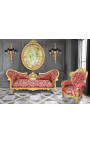 Grand fauteuil de style baroque tissu "Gobelins" rouge et bois doré