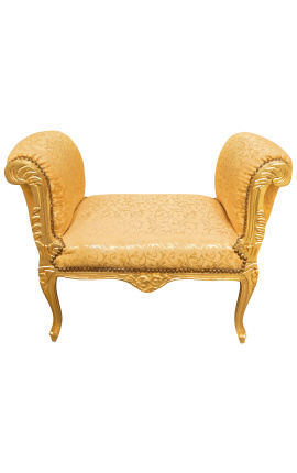 Barokowa ławka Ludwika XV złota satynowa tkanina i złote drewno
