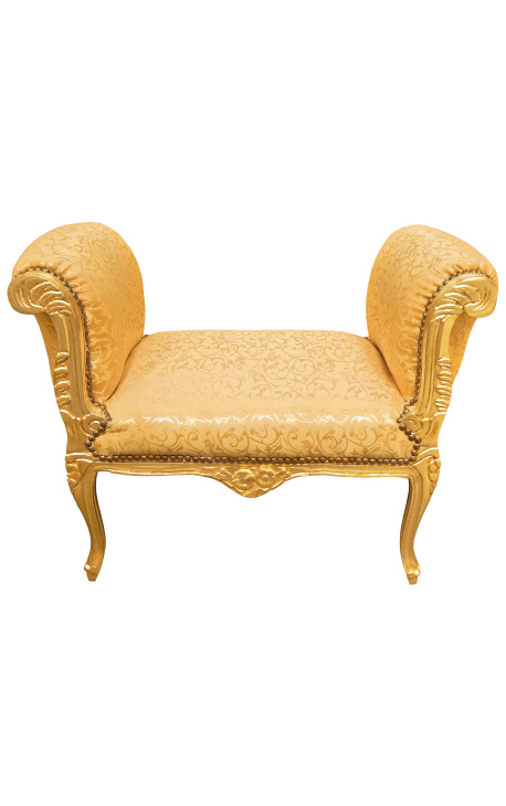 Baroque Louis XV bench gold satin fabric and gold wood
