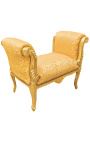 Banquette baroque de style Louis XV tissu satiné doré et bois doré