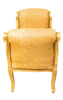 Panca barocca in tessuto di raso dorato in stile Luigi XV e legno dorato