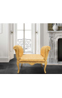 Barokowa ławka Ludwika XV złota satynowa tkanina i złote drewno