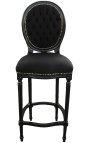 Cadira de bar estil Lluís XVI, teixit de vellut negre i fusta negra
