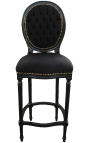 Silla de bar Louis XVI estilo de terciopelo negro tela y madera negra