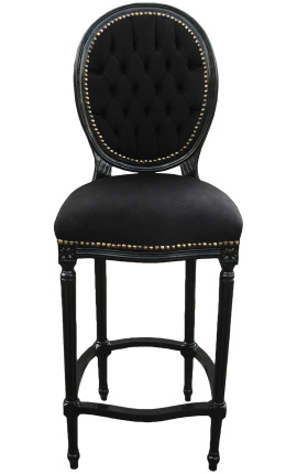 Barstuhl Louis XVI Stil schwarzer Samtstoff und schwarzem Holz