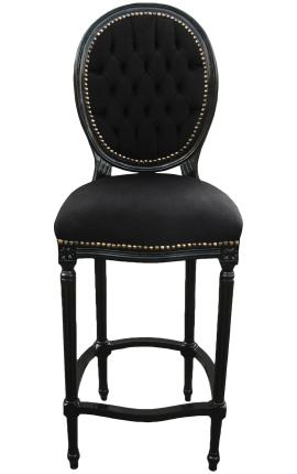Cadira de bar estil Lluís XVI, teixit de vellut negre i fusta negra