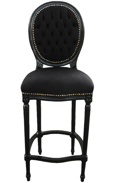 Barska stolica u stilu Louisa XVI. crna baršunasta tkanina i crno drvo