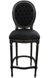 Cadeira de bar Louis XVI Estilo Tecido de veludo preto e madeira preta - 1