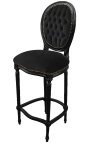 Krzesło barowe w stylu Ludwika XVI z czarnej aksamitnej tkaniny i czarnego drewna