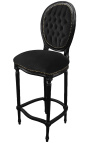 Silla de bar Louis XVI estilo de terciopelo negro tela y madera negra