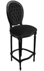 Chaise de bar de style Louis XVI, tissu velours noir et bois noir