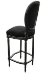 Chaise de bar de style Louis XVI, tissu velours noir et bois noir