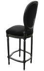 Καρέκλα μπαρ σε στυλ Louis XVI μαύρο βελούδινο ύφασμα και μαύρο ξύλο