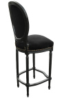 Bar chair Louis XVI style black velvet fabric and black wood