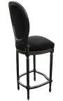 Sedia da bar in stile Luigi XVI, tessuto in velluto nero e legno nero