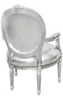 Fauteuil baroque de style Louis XVI simili cuir argent et bois argent