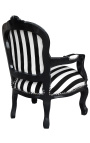 Бароково детско кресло дамаска на райе черно и бяло с черно лакирано дърво