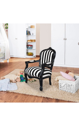 Πολυθρόνα μπαρόκ για παιδικό ύφασμα ριγέ ασπρόμαυρη με μαύρο λακαρισμένο ξύλο