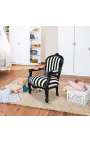 Barok fauteuil voor kind stof zwart wit gestreept met zwart gelakt hout