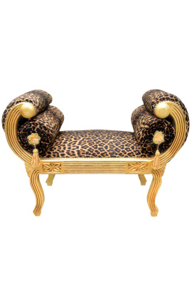 Roman bench leopard fabric and gold wood 
