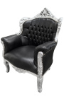 Židle "kníže" Barokní černá kůže a stříbrné dřevo