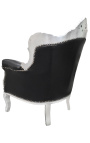 Armchair "princely" Baroque black leatherette and silver wood
