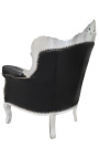 Sillón principe Barroco piel negra y madera de plata