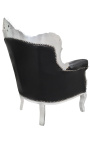 Armchair "princely" Baroque black faux leather and silver wood