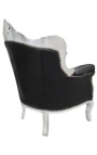 Sillón principe Barroco piel negra y madera de plata