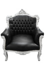 Krzesło "książę" Barokowy czarny leatherette i srebrny drewno