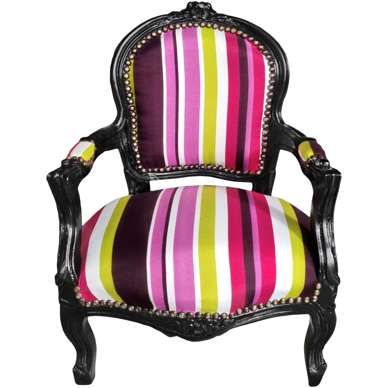 Verrijking naald Consumeren barok fauteuil voor kind stof veelkleurig gestreept met zwart hout