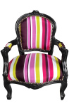 baroque armchair for child fabric multicolor striped with black lacquered wood