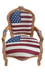 Baroque armchair for child Louis XV style american flag and natural wood