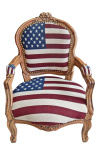 Barock fåtölj för barn Louis XV stil amerikansk flagga och naturligt trä