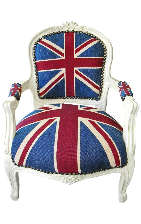 Бароков фотьойл за дете Луи XV стил "Union Jack" и бежово лакирано дърво