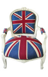 Barokní židle pro děti v stylu Ludvíka XV Union Jack a bežové lakované dřevo