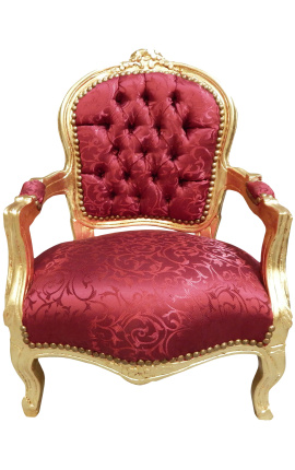 Barokke fauteuil voor kind rood satijn en goud hout