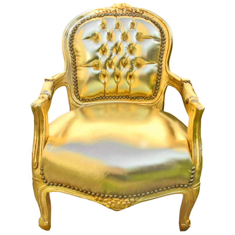 Poltrona barocca per bambini oro pelle finta e legno oro