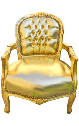 Barocker Sessel für Kinder, goldenes Kunstleder und goldenes Holz