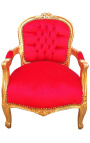Baročni fotelj za otroka rdeč žamet in zlat les