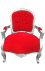 Baroque armchair for child red velvet and silver wood