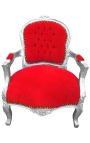 Poltrona barocca per bambini in velluto rosso e legno argentato