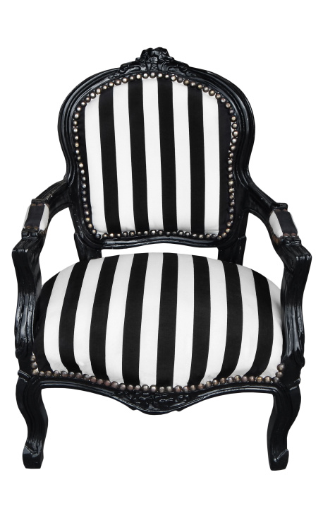 Барокко кресло для ребенка ткани в полоску черно-белый с черного дерева
