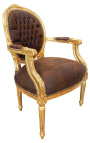 Baroque armchair Louis XVI style medallion chocolate and gold wood