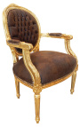 Μπαρόκ πολυθρόνα στυλ Louis XVI σοκολάτα και χρυσό ξύλο