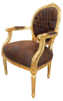 Бароков фотьойл стил Луи XVI медальон шоколад и златно дърво