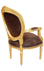 Baroque armchair Louis XVI style medallion chocolate and gold wood
