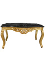 Table basse de salon de style baroque en bois doré avec marbre noir