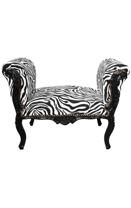 Baročni Louis XV Bench Zebra tkanina in črni les