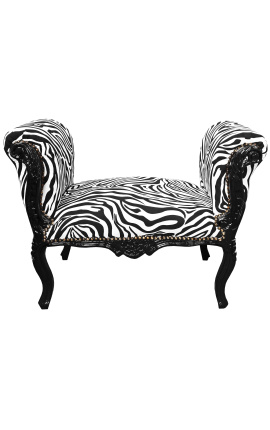 Baroque Louis XV bench zebra fabric and black wood 